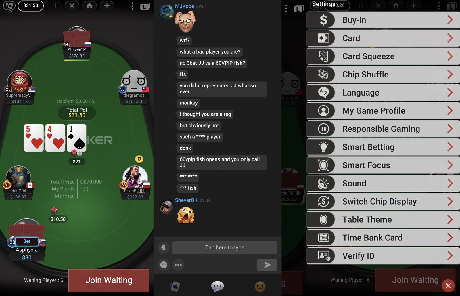GGPoker Ontario Poker Table Layout - Mobile