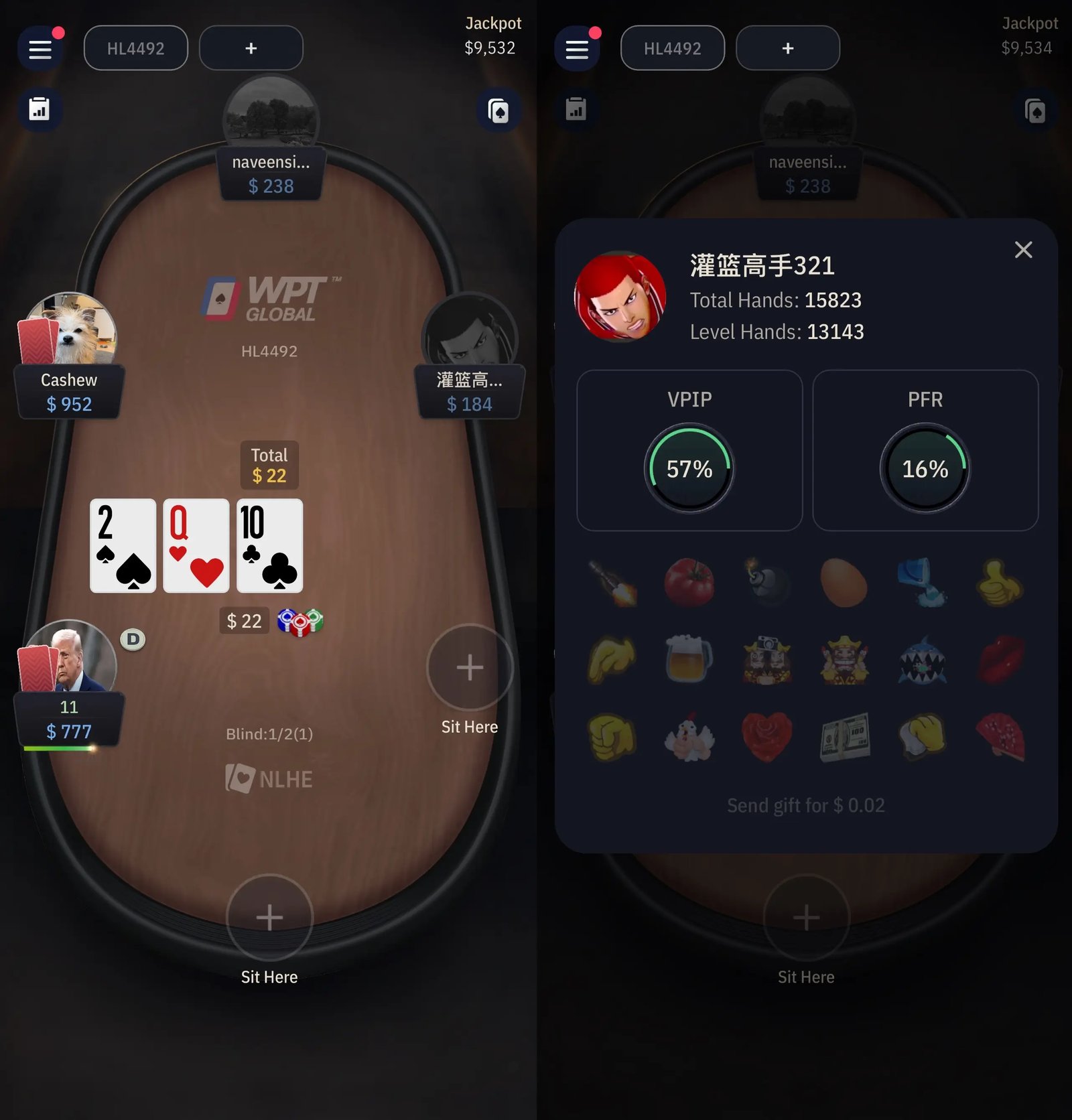 WPT Global iOS app mobile poker table and customization options