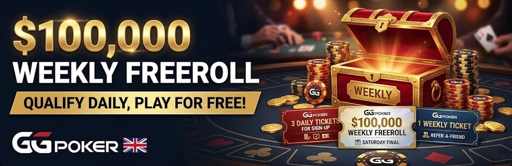 GG Poker $100,000 Weekly Freeroll Tournament GG Poker $100,000 Weekly Freeroll Tournament guide and promo code