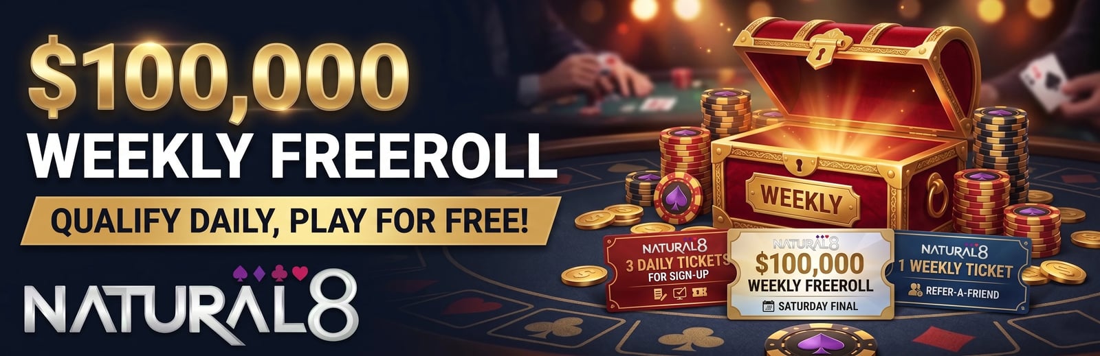Natural8 $100,000 Weekly Freeroll Tournament guide and promo code