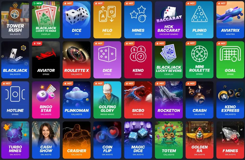 WPT Global casino game offerings including Blackjack, Keno, Roulette, Dice, Craps, among many others.