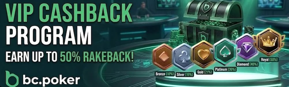 BCPoker VIP Cashback Program - Promo Code & Details BCPoker VIP Cashback Program - Promo Code & Details Up To 50% In Cashback