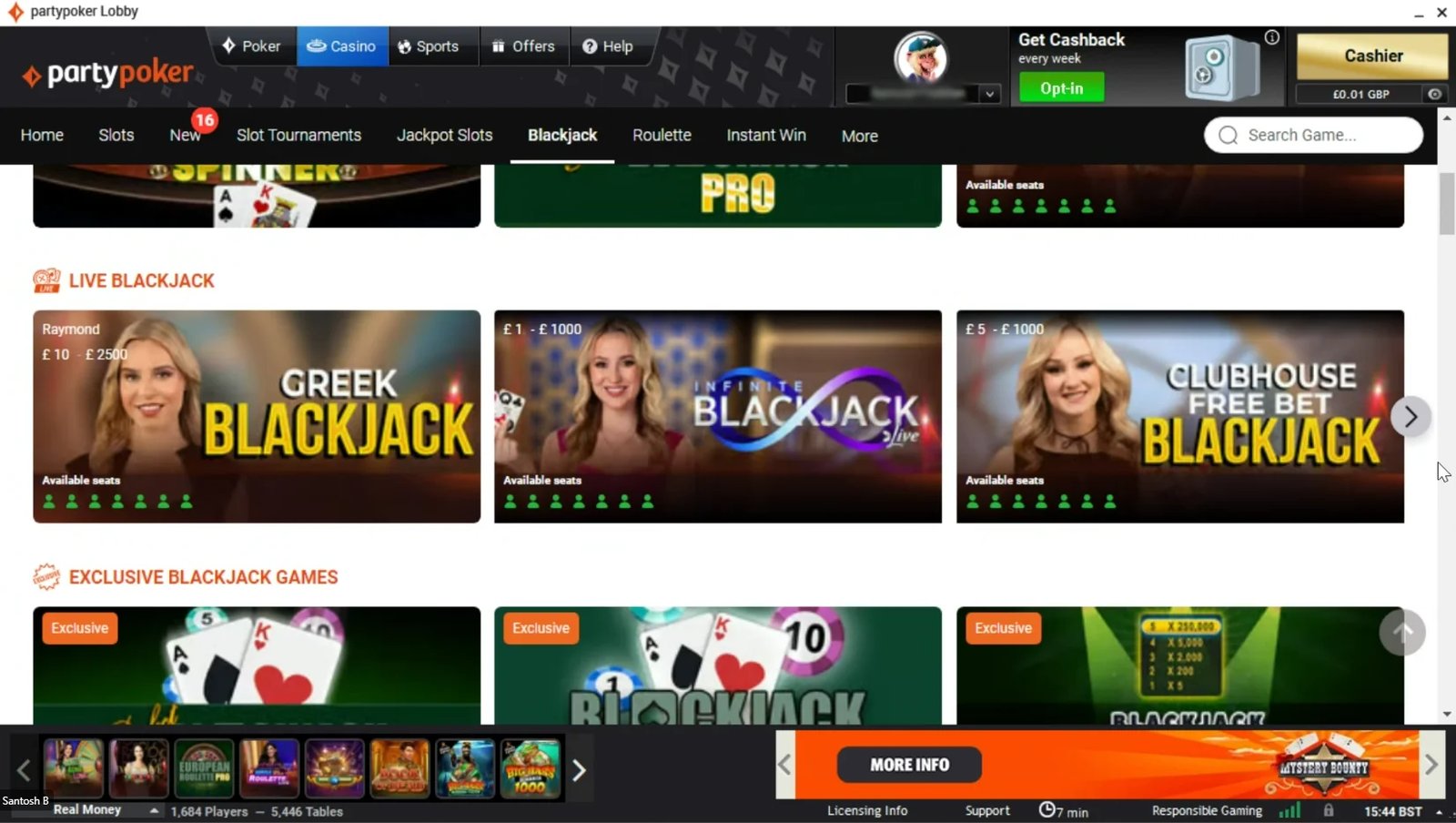 PartyPoker UK live dealer and traditional casino options